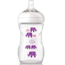 AVENT Πλαστικό Μπιμπερό Natural με Σχέδιο Ροζ Ελέφαντα,Θηλή αργής ροής 1+ μηνών 260ml SCF628/17