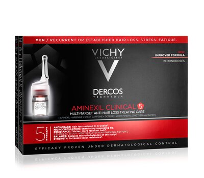 VICHY Dercos Aminexil Clinical 5 Homme για την Ανδρική Τριχόπτωση (21ampx6ml)