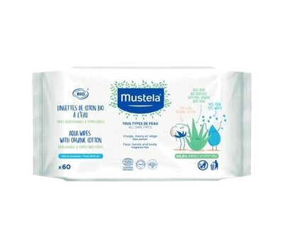  MUSTELA Organic Cotton Wipes with Water Μωρομάντηλα Καθαρισμού με Νερό, 60τεμ, fig. 1 
