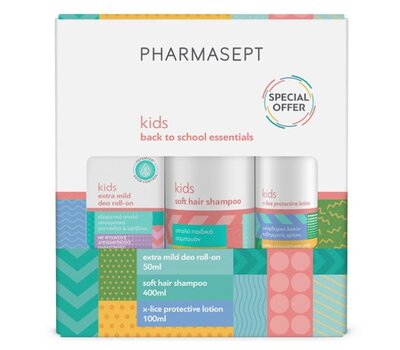  PHARMASEPT Promo Back to School Kid Soft Hair Shampoo Παιδικό Σαμπουάν, 400ml, X-Lice Protective Lotion Αντιφθειρική Λοσιόν, 100ml & Kids Extra Mild Deo Roll-On Αποσμητικό για Παιδιά, 50ml, fig. 1 